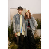 Unisex Jacket Retro Washed Ripped Denim Jacket Locomotive Overalls